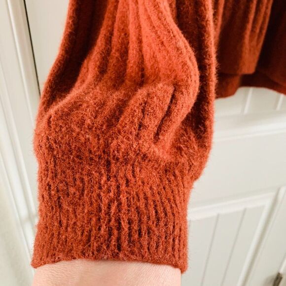 SO Womens Orange Cozy Fuzzy Ribbed Knit Oversized Crewneck Sweater | Medium - Picture 3 of 7